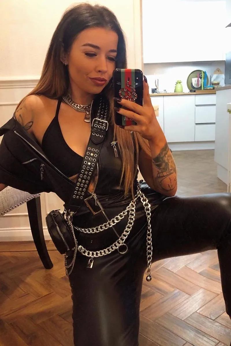 Black Quilted Studded Cross Body Bag - Yariah