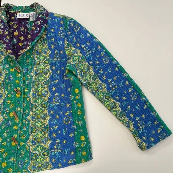 Blair Vintage Colorful Quilted Womens Jacket, Blair 100%‎ Cotton Wood Button 335