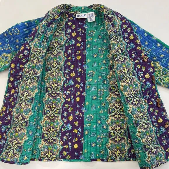 Blair Vintage Colorful Quilted Womens Jacket, Blair 100%‎ Cotton Wood Button 335