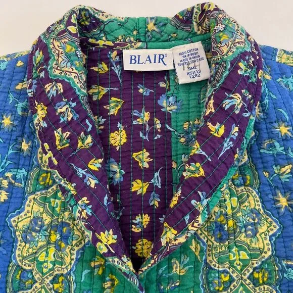 Blair Vintage Colorful Quilted Womens Jacket, Blair 100%‎ Cotton Wood Button 335