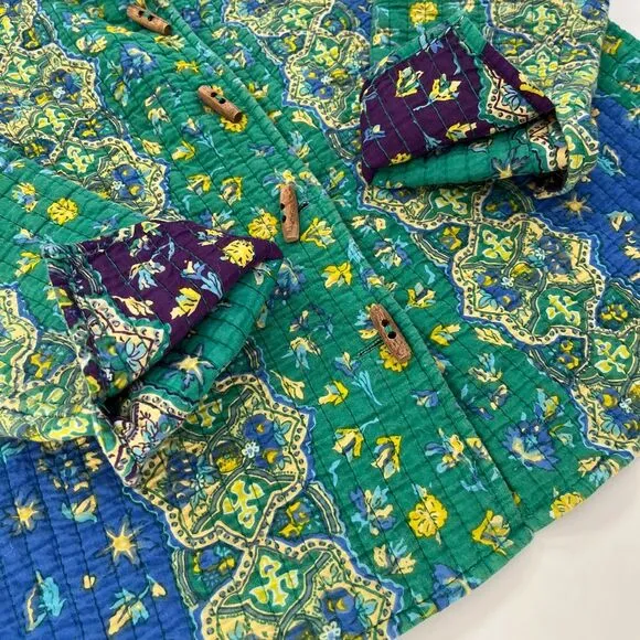 Blair Vintage Colorful Quilted Womens Jacket, Blair 100%‎ Cotton Wood Button 335
