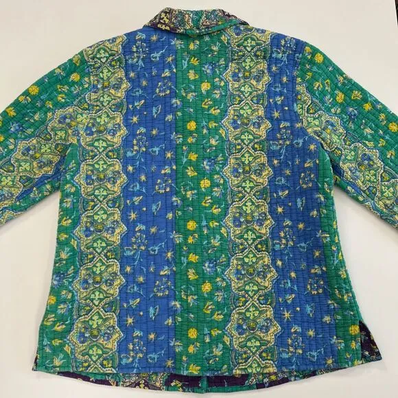 Blair Vintage Colorful Quilted Womens Jacket, Blair 100%‎ Cotton Wood Button 335