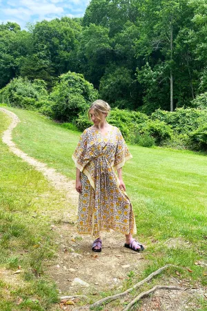 Border Print Long Kaftan | Lemon