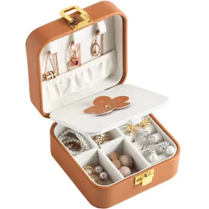 Brown Flower-Accent Two-Compartment Jewelry Box