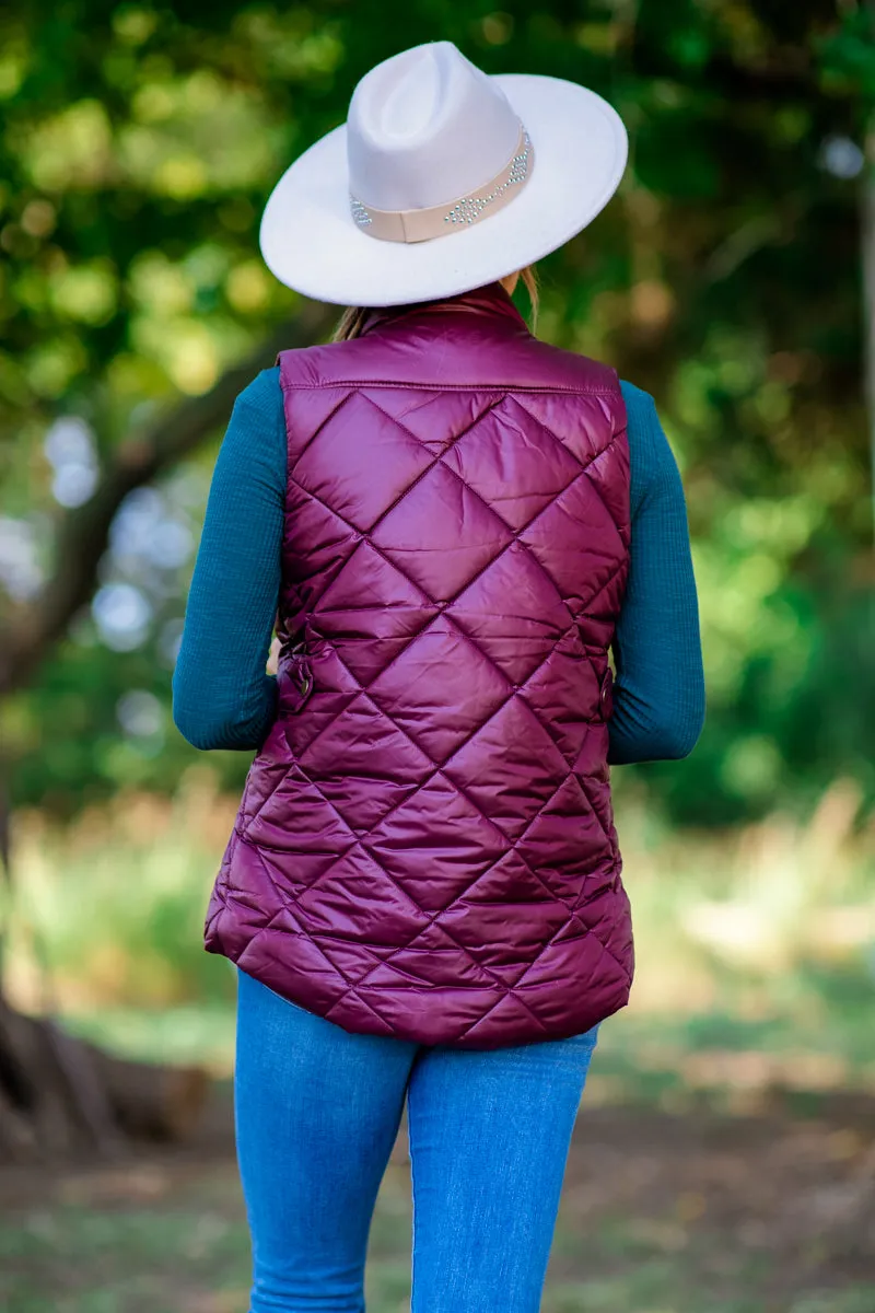 Burgundy Quilted Puffer Vest