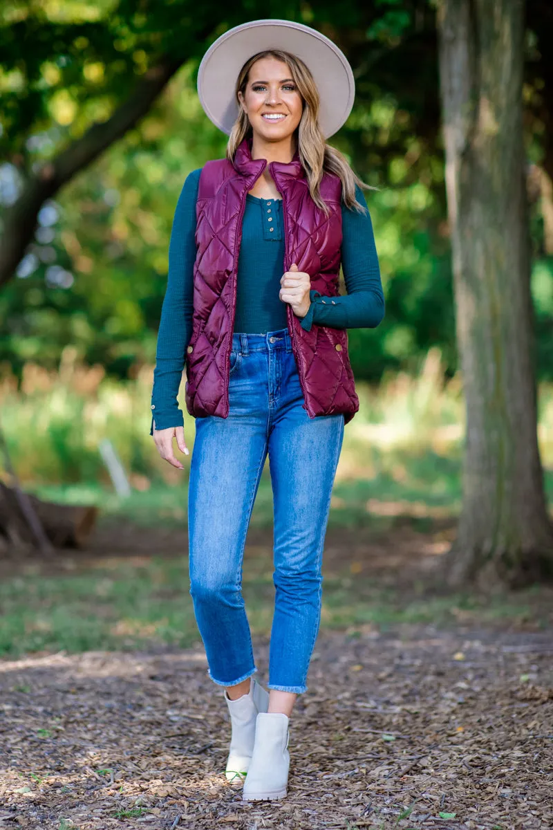 Burgundy Quilted Puffer Vest