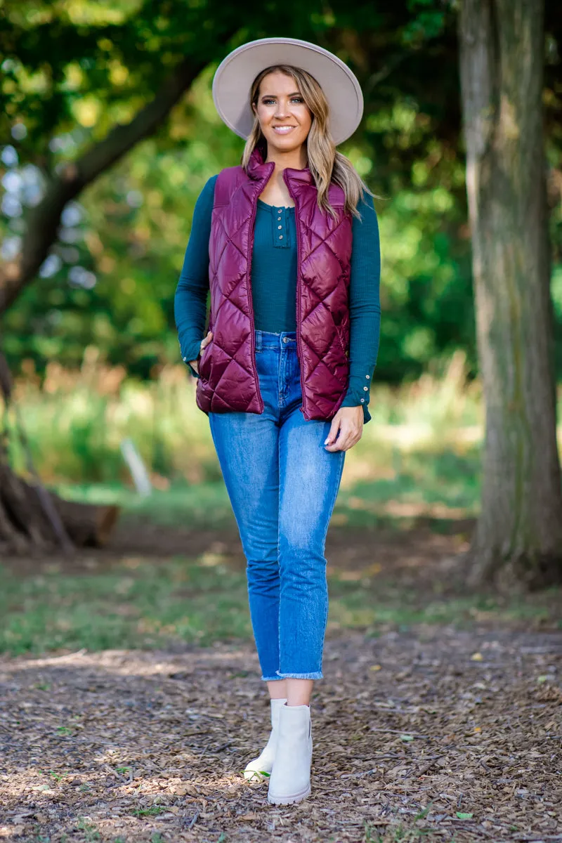 Burgundy Quilted Puffer Vest