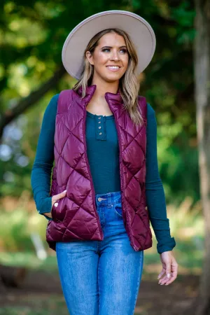Burgundy Quilted Puffer Vest