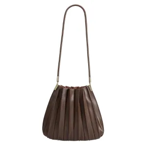 Carrie Chocolate Brown Pleated Vegan Shoulderbag | She She's Closet