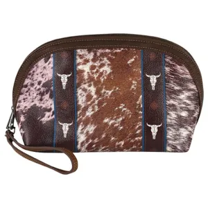 CatchFly Brown Calf Hair and Steer Skull Print Essentials Bag