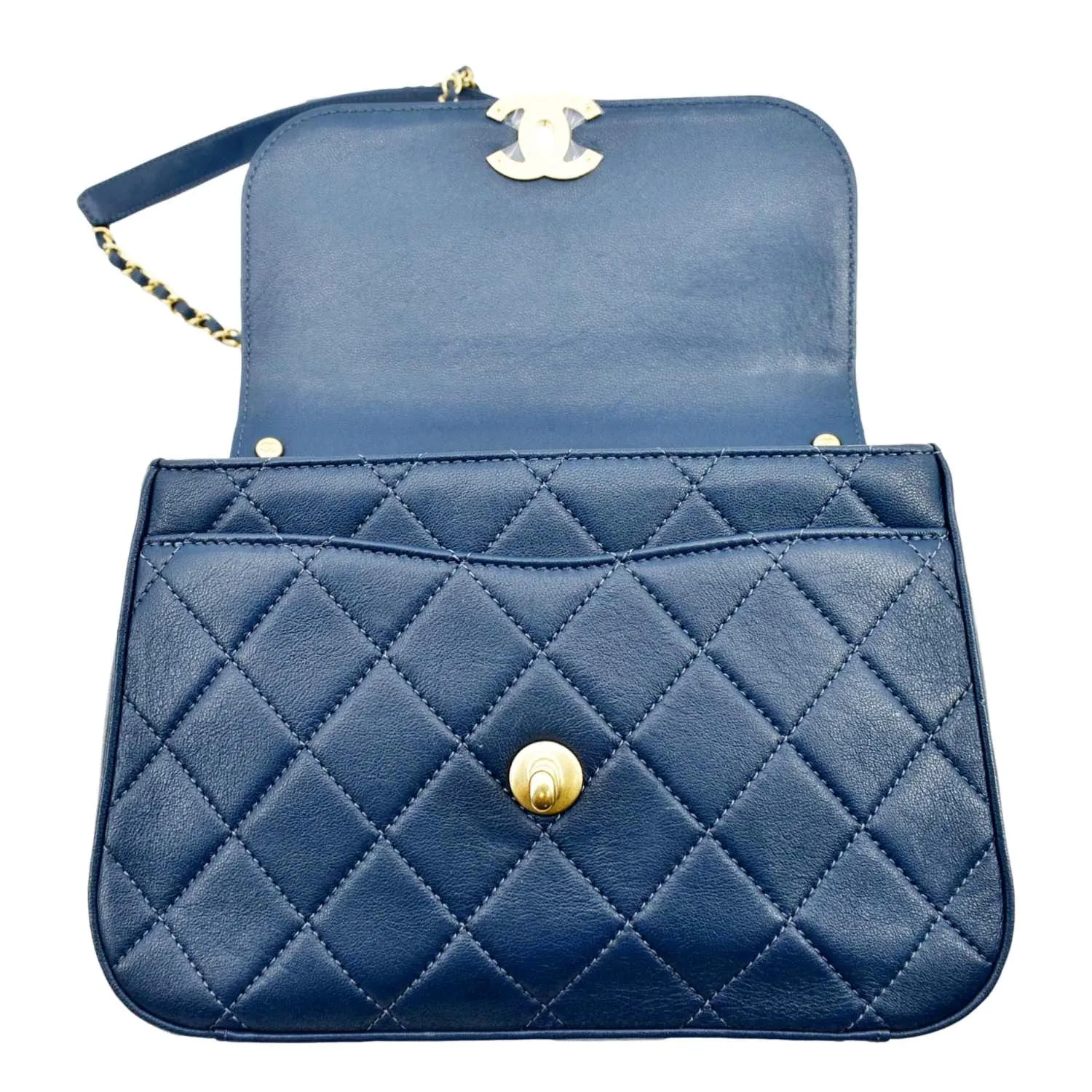 CHANEL Infinity Chain Quilted Leather Crossbody Bag Blue