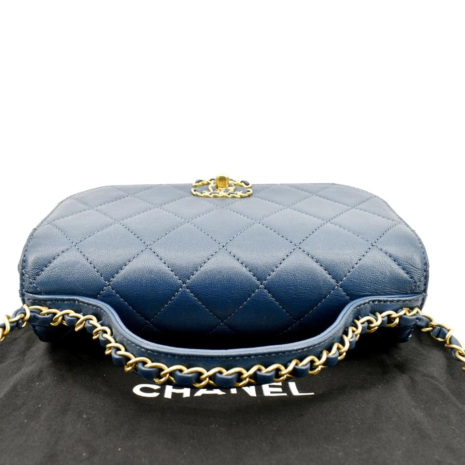 CHANEL Infinity Chain Quilted Leather Crossbody Bag Blue