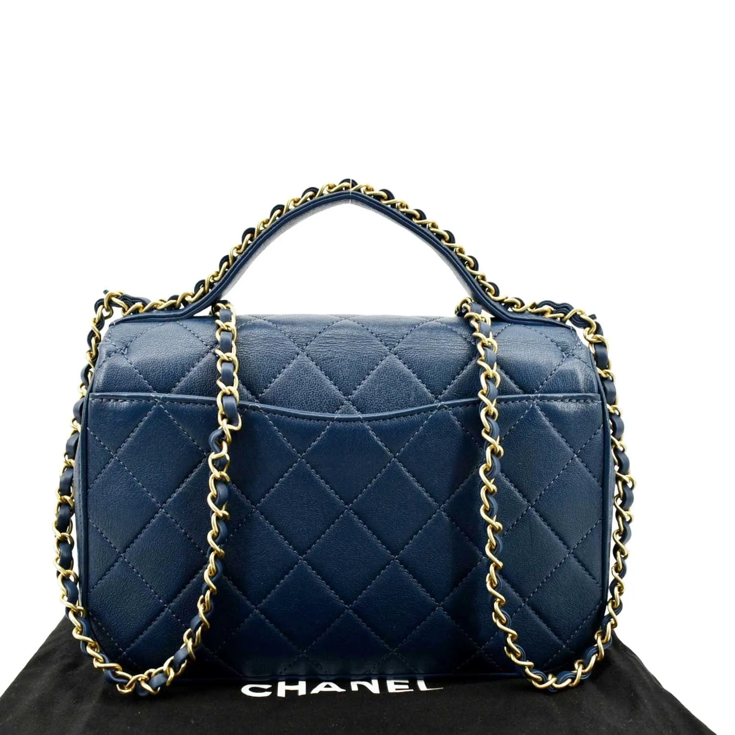 CHANEL Infinity Chain Quilted Leather Crossbody Bag Blue
