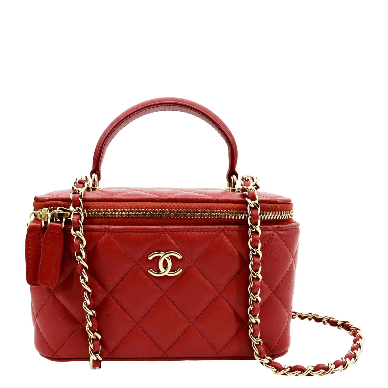 CHANEL Vanity Case Quilted Leather Crossbody Bag Red