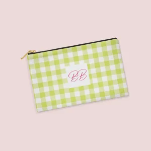 Chartreuse Gingham Personalized Zipper Pouch
