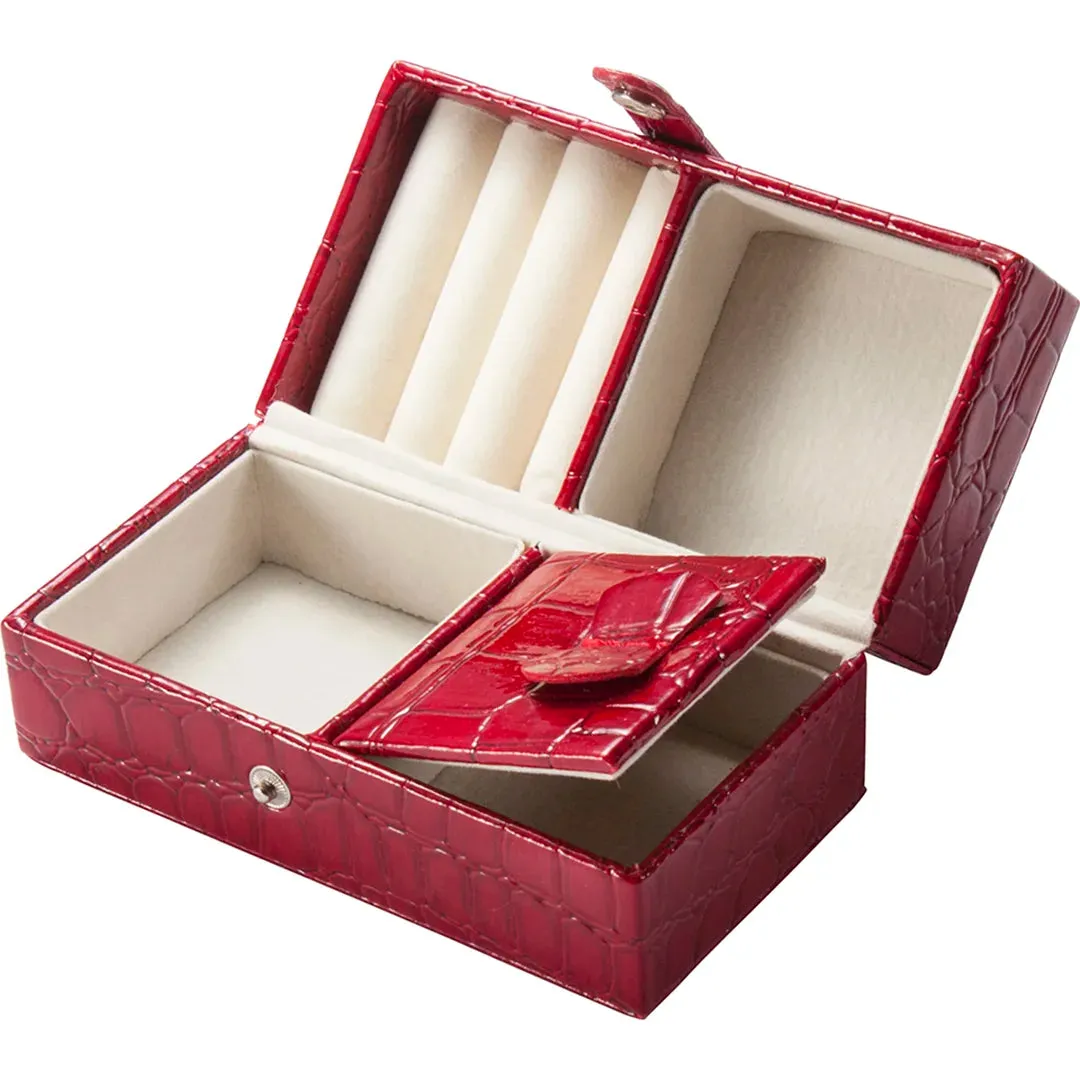 Cheri Bliss Portable Vegan Leather Croc Embossed Red Jewelry Box with Drawer, Key Lock, and Carry Handle | BF11976