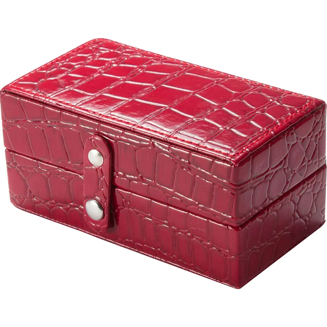 Cheri Bliss Portable Vegan Leather Croc Embossed Red Jewelry Box with Drawer, Key Lock, and Carry Handle | BF11976