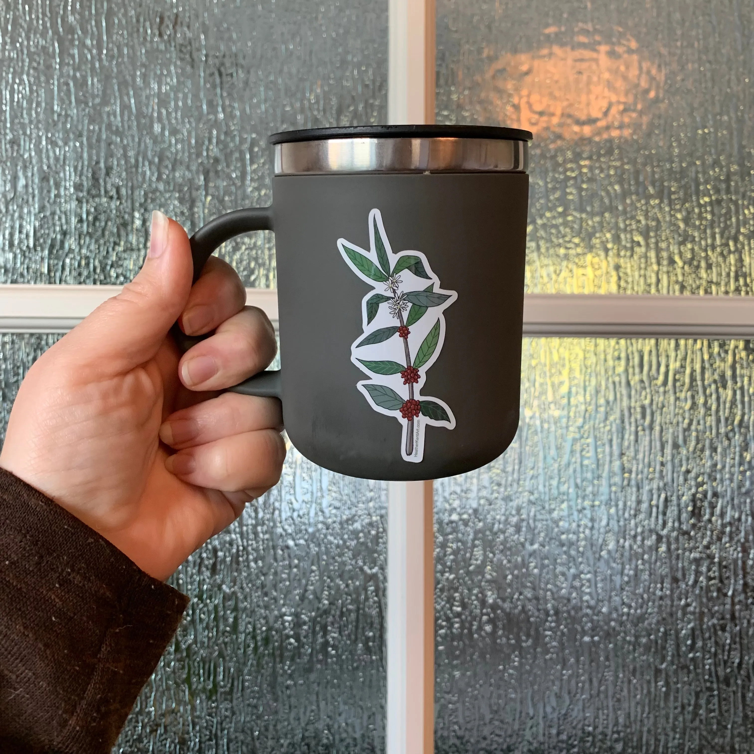 Coffee Plant Print Sticker, Vinyl Sticker, 3 inch, FREE SHIPPING