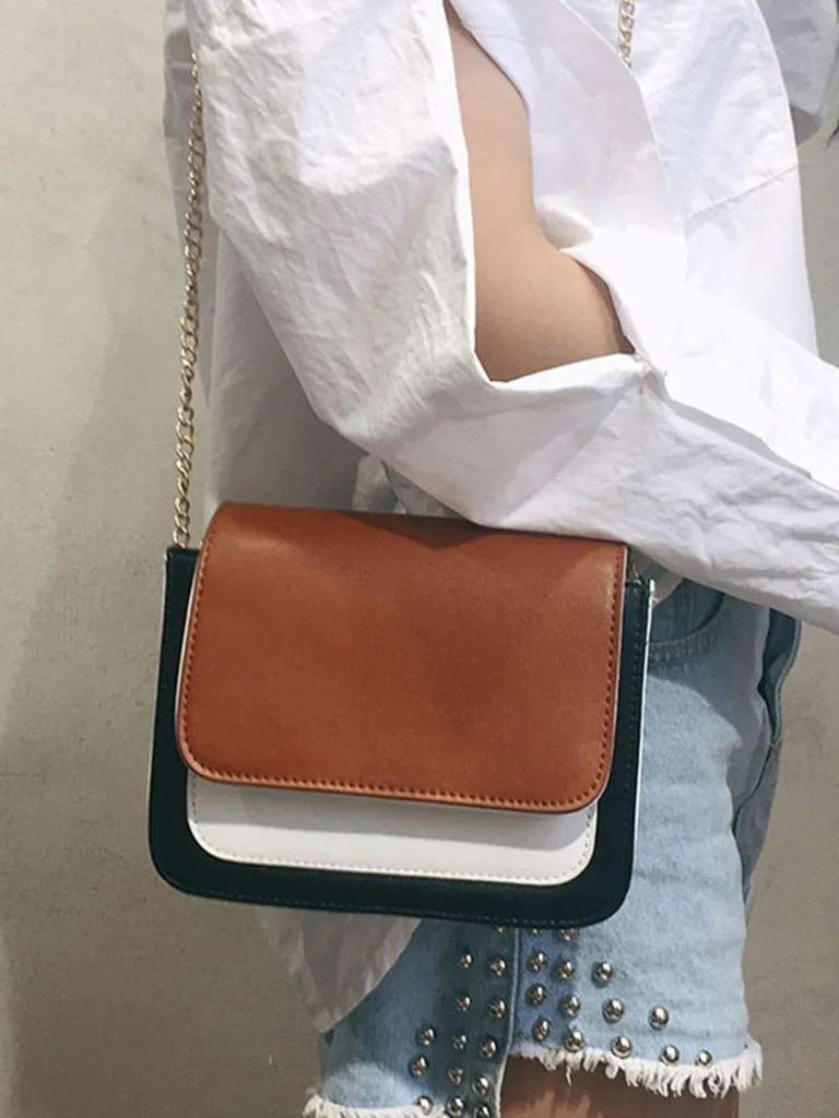 Color Block Flap Chain Bag