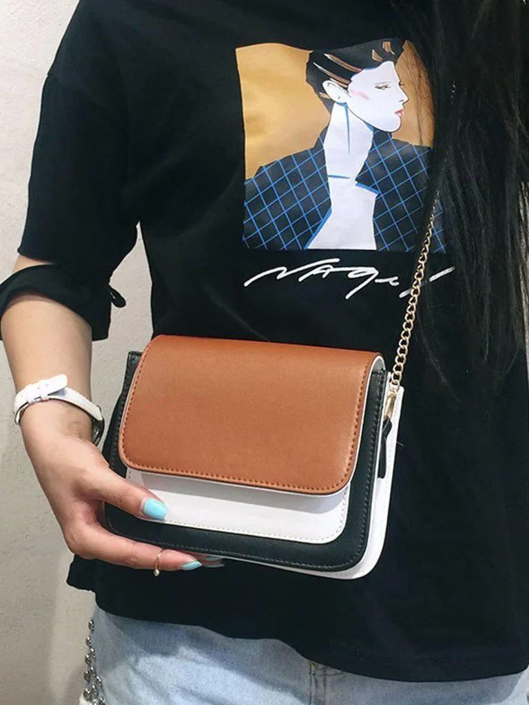 Color Block Flap Chain Bag