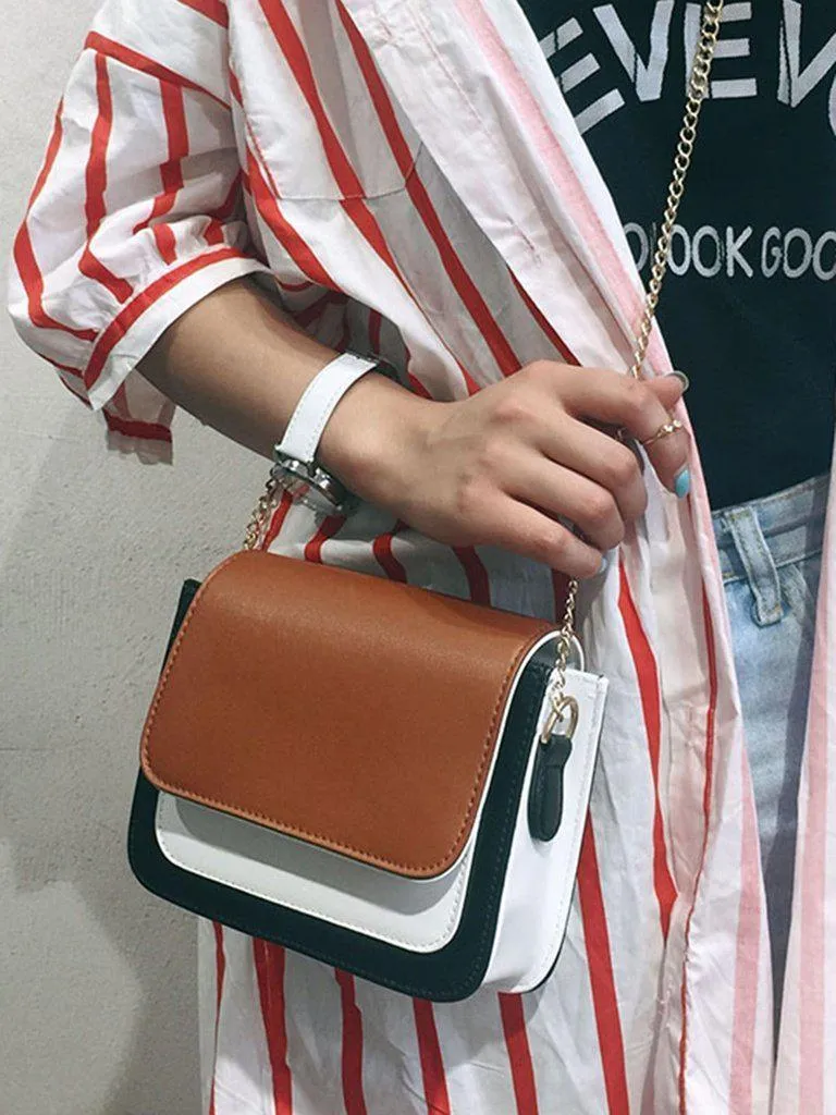 Color Block Flap Chain Bag