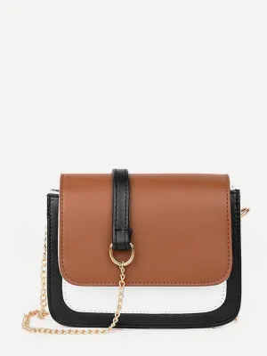 Color Block Flap Chain Bag