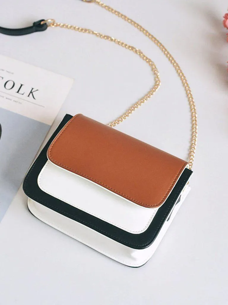 Color Block Flap Chain Bag
