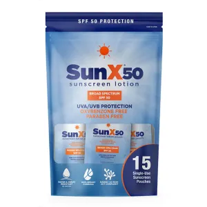 Coretex Sun X SPF 50 Sunscreen Lotion Pouch 15ct Travel Bag (case)