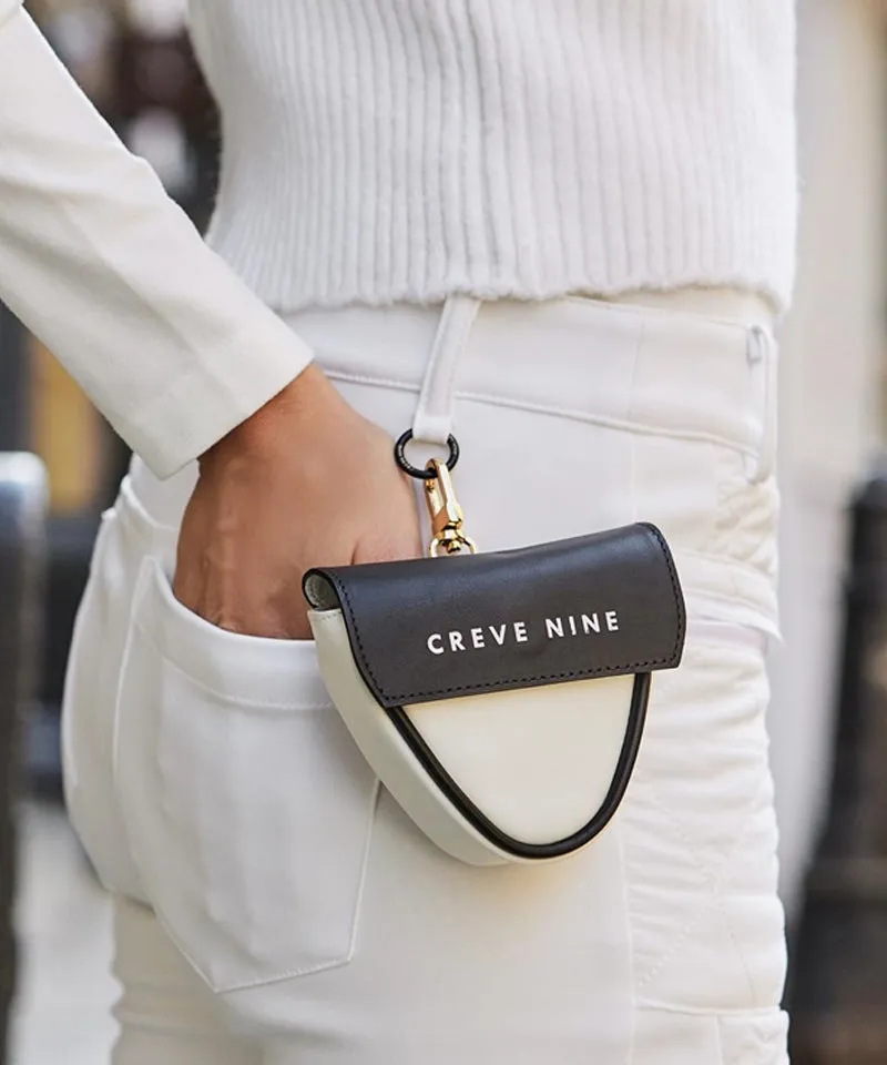 CREVE NINE: Triangular Leather Ball Pouch - Black