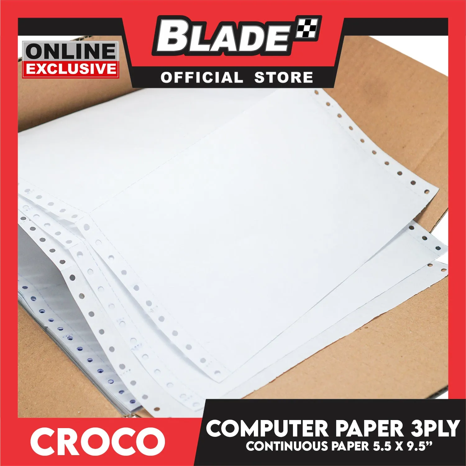 Croco Computer Forms 5.5X9 1/2'' (3PLY) 1Box Continuous Computer Paper Carbonless 3Ply 500 Sheets