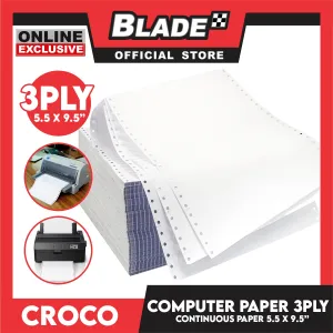 Croco Computer Forms 5.5X9 1/2'' (3PLY) 1Box Continuous Computer Paper Carbonless 3Ply 500 Sheets