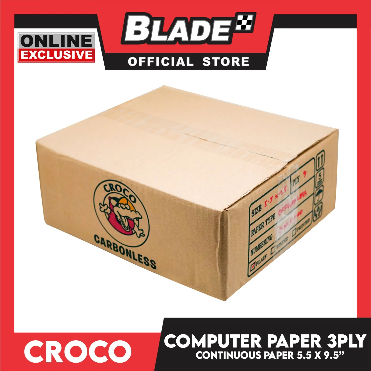 Croco Computer Forms 5.5X9 1/2'' (3PLY) 1Box Continuous Computer Paper Carbonless 3Ply 500 Sheets