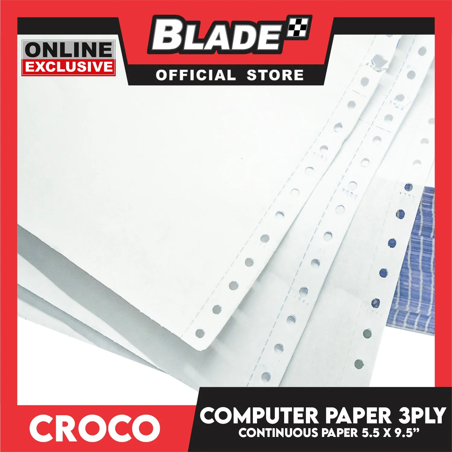 Croco Computer Forms 5.5X9 1/2'' (3PLY) 1Box Continuous Computer Paper Carbonless 3Ply 500 Sheets