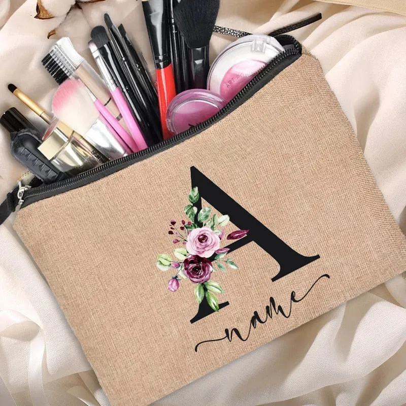 Customized Personalized Name Linen Cosmetic Bag Bridesmaid Bachelor Party Lipstick Bag