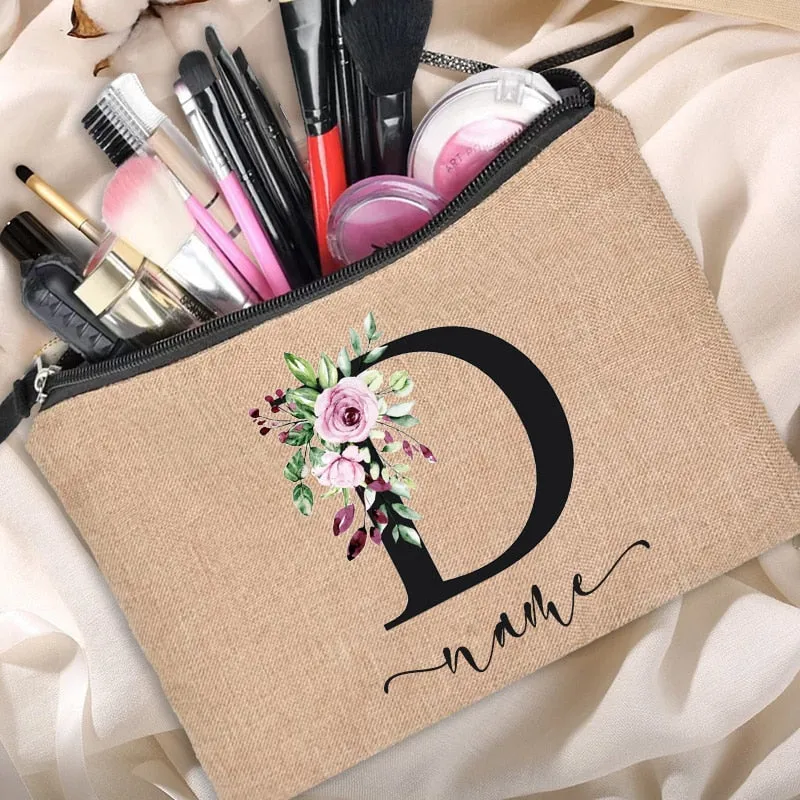 Customized Personalized Name Linen Cosmetic Bag Bridesmaid Bachelor Party Lipstick Bag