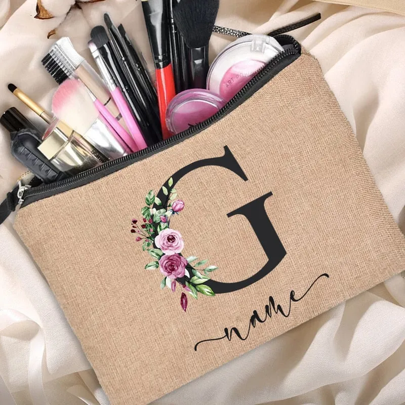 Customized Personalized Name Linen Cosmetic Bag Bridesmaid Bachelor Party Lipstick Bag