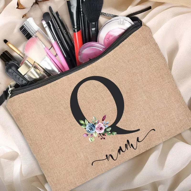 Customized Personalized Name Linen Cosmetic Bag Bridesmaid Bachelor Party Lipstick Bag