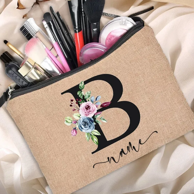 Customized Personalized Name Linen Cosmetic Bag Bridesmaid Bachelor Party Lipstick Bag