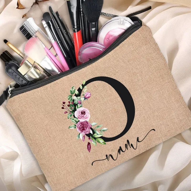 Customized Personalized Name Linen Cosmetic Bag Bridesmaid Bachelor Party Lipstick Bag