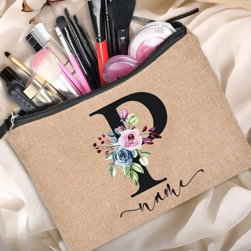 Customized Personalized Name Linen Cosmetic Bag Bridesmaid Bachelor Party Lipstick Bag