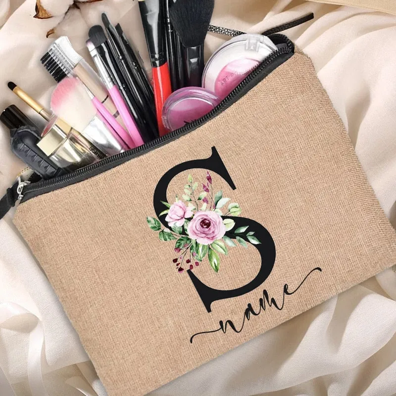 Customized Personalized Name Linen Cosmetic Bag Bridesmaid Bachelor Party Lipstick Bag