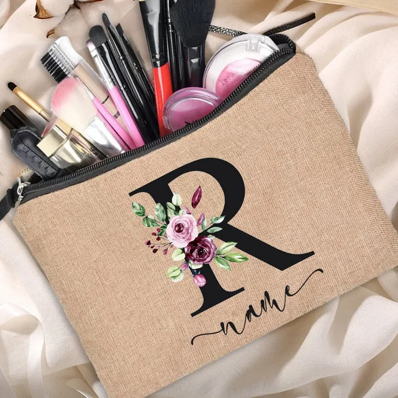 Customized Personalized Name Linen Cosmetic Bag Bridesmaid Bachelor Party Lipstick Bag