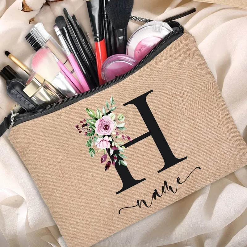 Customized Personalized Name Linen Cosmetic Bag Bridesmaid Bachelor Party Lipstick Bag