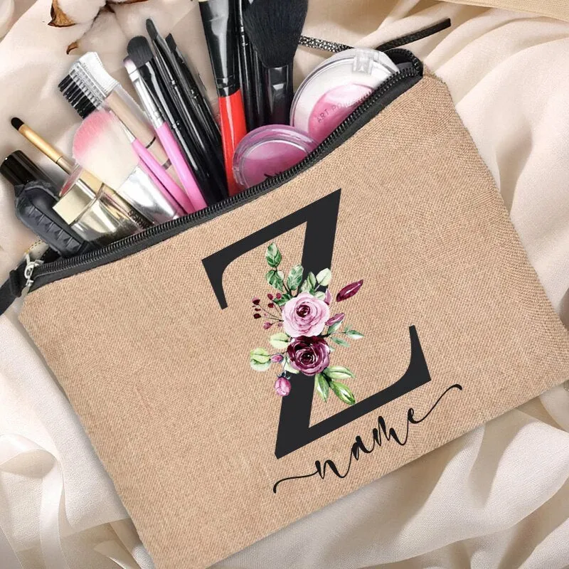 Customized Personalized Name Linen Cosmetic Bag Bridesmaid Bachelor Party Lipstick Bag