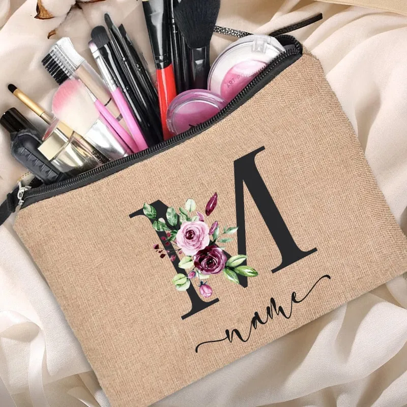 Customized Personalized Name Linen Cosmetic Bag Bridesmaid Bachelor Party Lipstick Bag