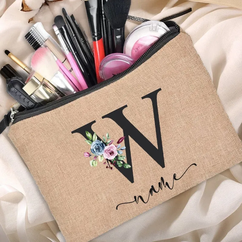 Customized Personalized Name Linen Cosmetic Bag Bridesmaid Bachelor Party Lipstick Bag