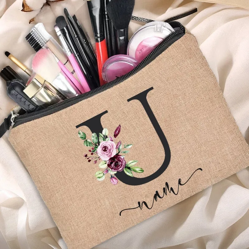 Customized Personalized Name Linen Cosmetic Bag Bridesmaid Bachelor Party Lipstick Bag