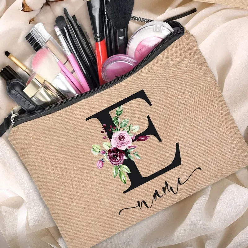 Customized Personalized Name Linen Cosmetic Bag Bridesmaid Bachelor Party Lipstick Bag