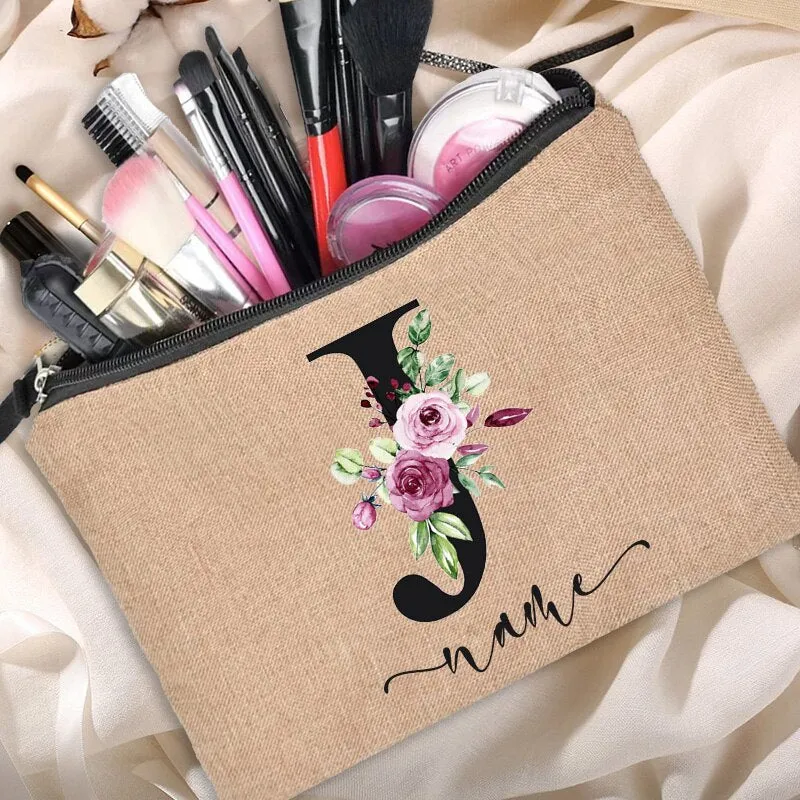 Customized Personalized Name Linen Cosmetic Bag Bridesmaid Bachelor Party Lipstick Bag