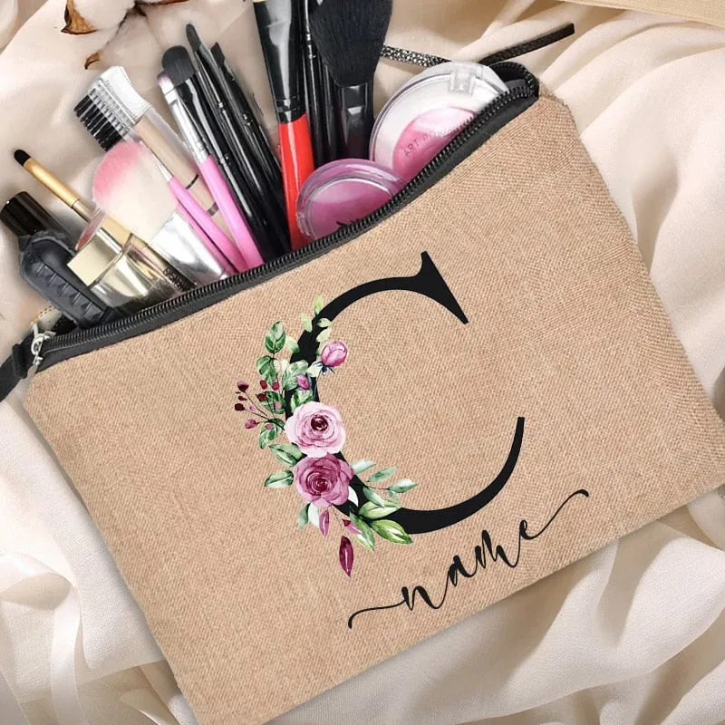 Customized Personalized Name Linen Cosmetic Bag Bridesmaid Bachelor Party Lipstick Bag